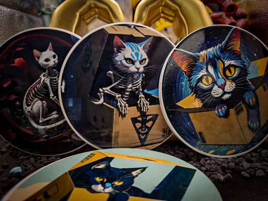 One of a kind Schrodinger's cat coasters