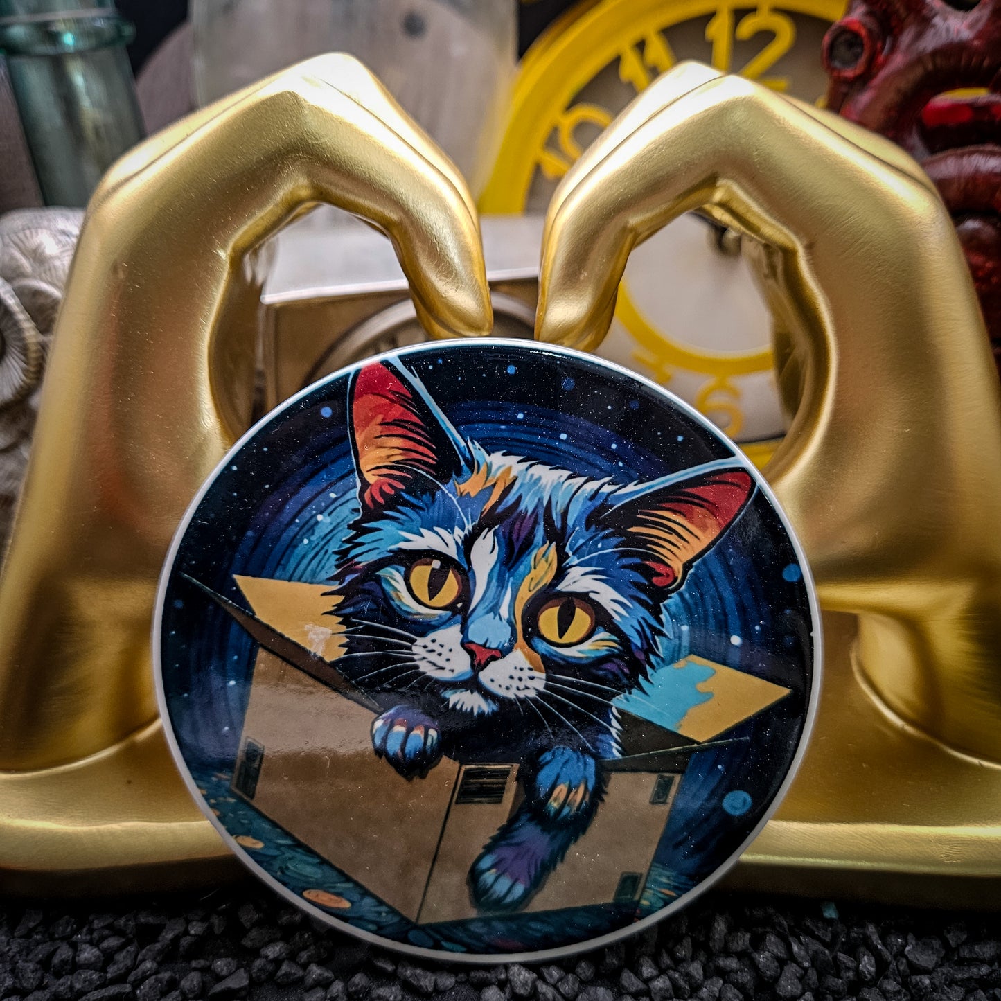 One of a kind Schrodinger's cat coasters